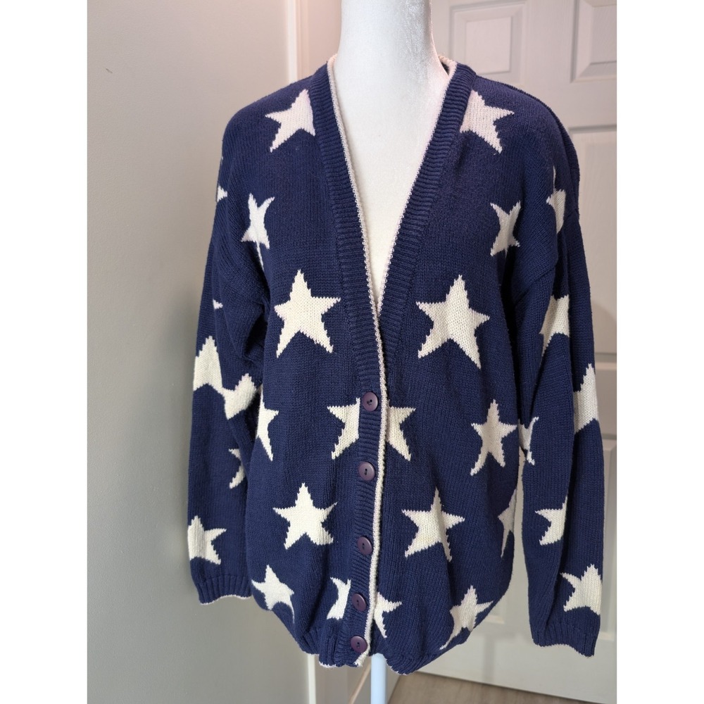 Vintage Boundary Waters Women 4th of July Patriotic Cardigan Sweater Small